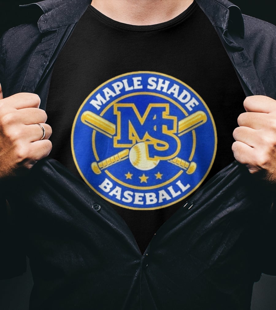 Maple Shade Baseball MS Batt Ball Logo Three Stars T-Shirt