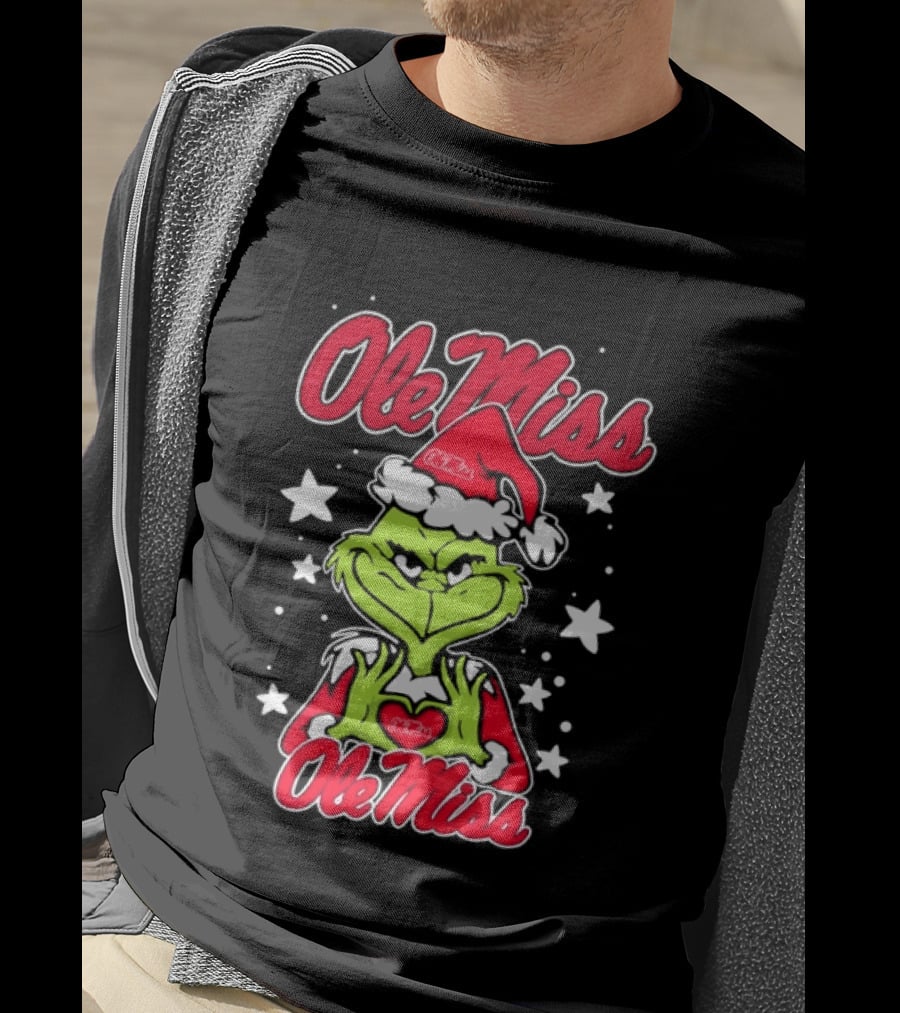 Ole Miss Grinch Christmas Heart College Football Holiday T-Shirt