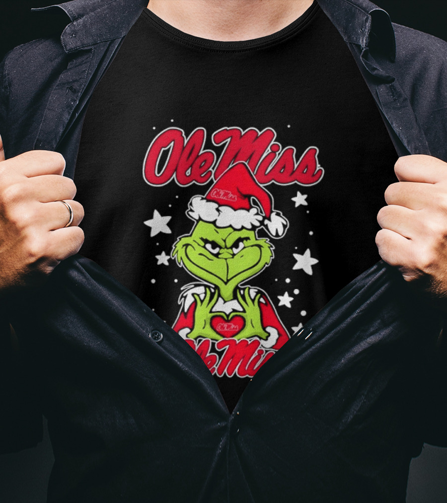 Ole Miss Grinch Christmas Heart College Football Holiday T-Shirt