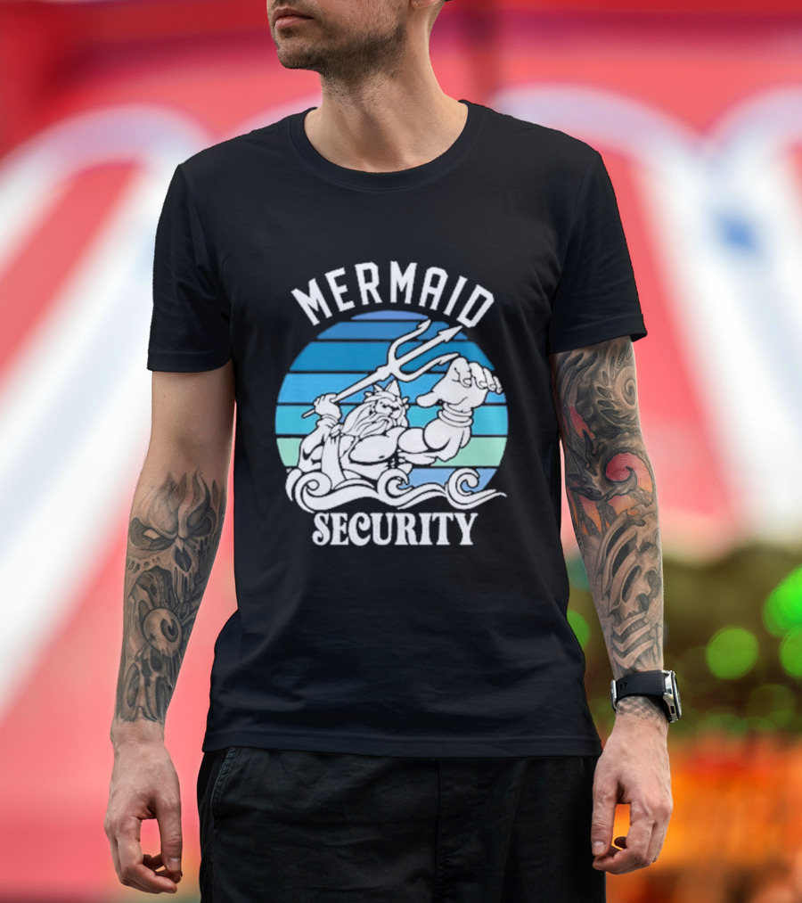 Mermaid Security Father's Day Trident Ocean Scene T-Shirt