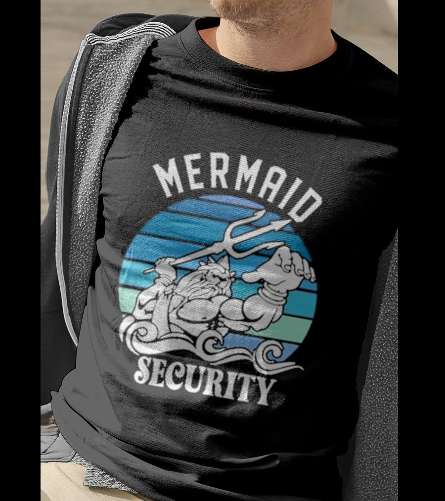 Mermaid Security Father's Day Trident Ocean Scene T-Shirt