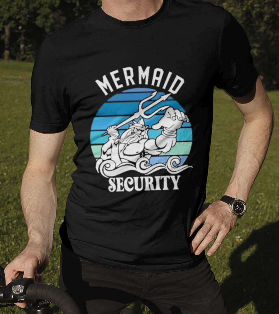 Mermaid Security Father's Day Trident Ocean Scene T-Shirt