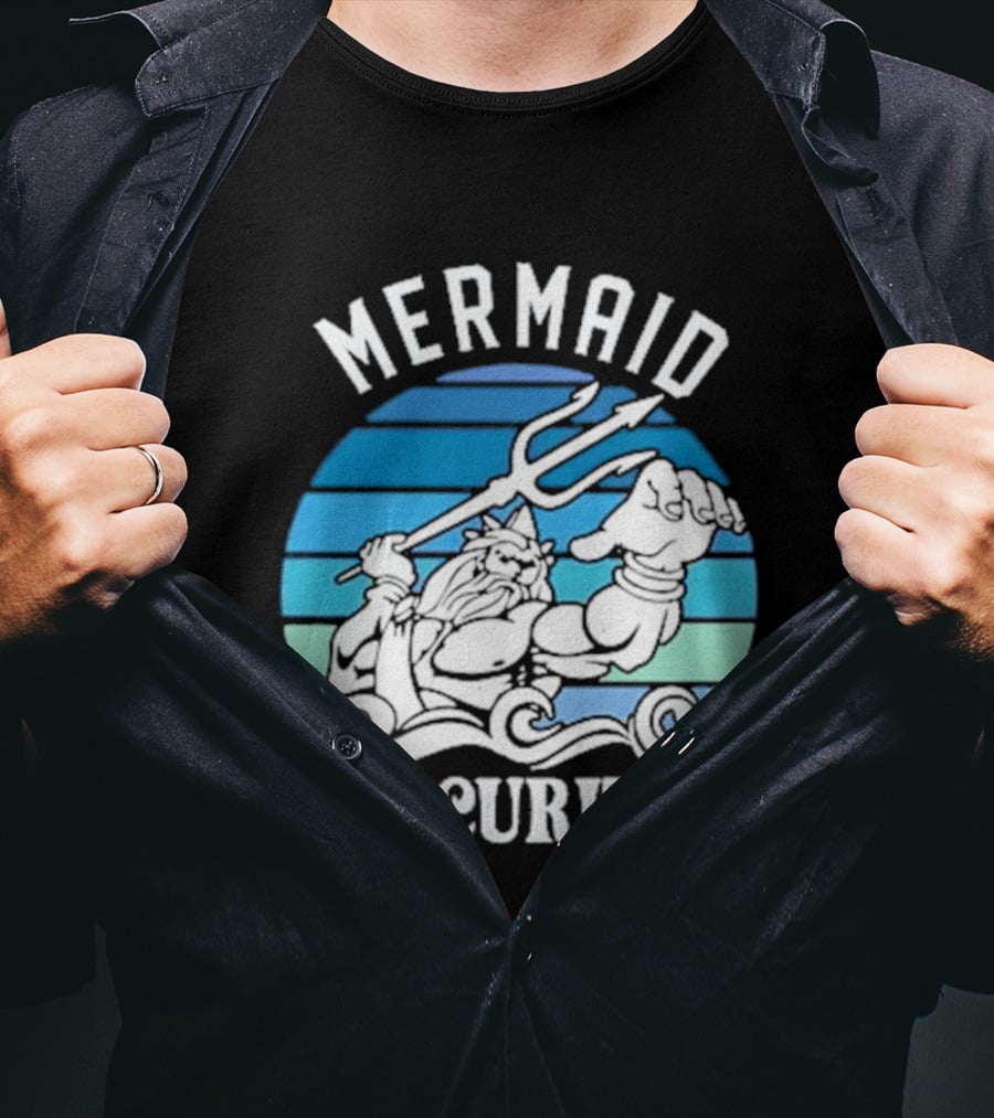 Mermaid Security Father's Day Trident Ocean Scene T-Shirt