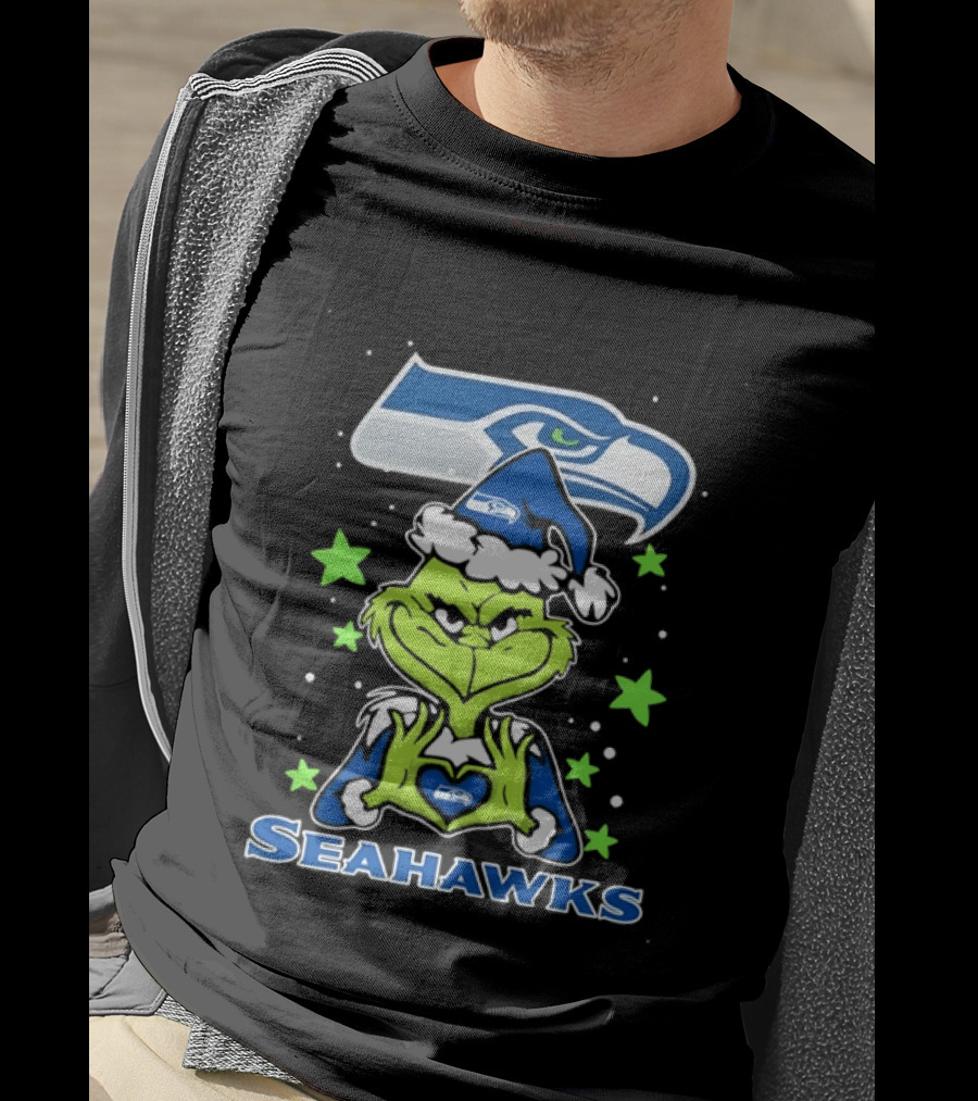 The Grinch Loves Seattle Seahawks Christmas Fan Holiday T-Shirt