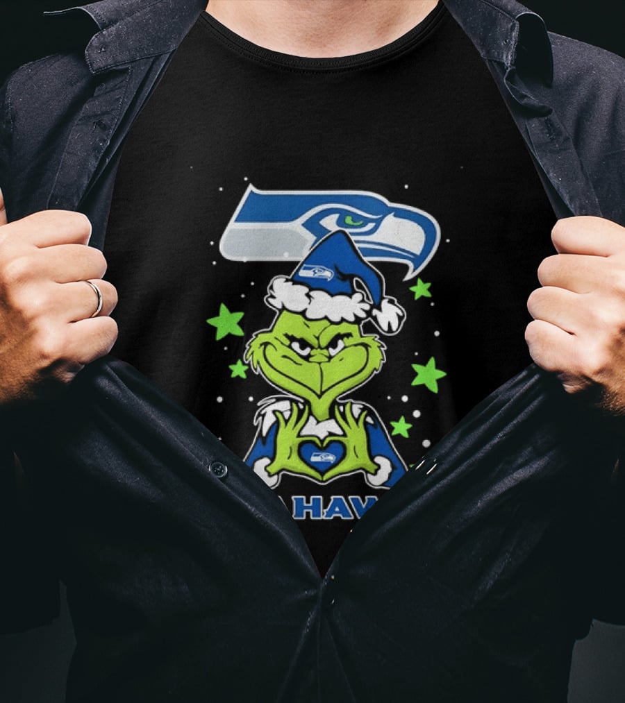 The Grinch Loves Seattle Seahawks Christmas Fan Holiday T-Shirt