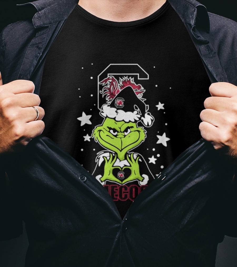 Grinch Santa Hat South Carolina Gamecocks Christmas T-Shirt
