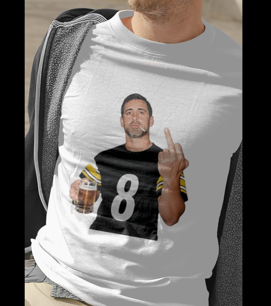 Aaron Rodgers Pittsburgh Steelers Number 8 Middle Finger And Beer Gesture T-Shirt