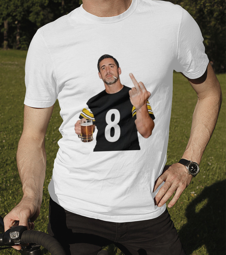Aaron Rodgers Pittsburgh Steelers Number 8 Middle Finger And Beer Gesture T-Shirt