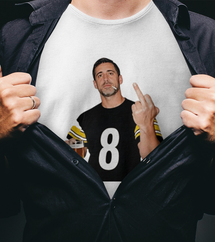 Aaron Rodgers Pittsburgh Steelers Number 8 Middle Finger And Beer Gesture T-Shirt