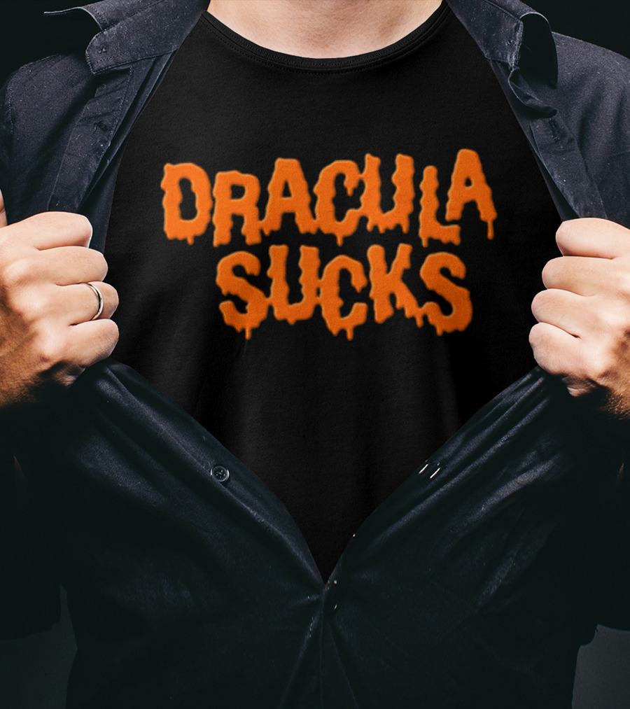 Orange Dripping Text Dracula Sucks Halloween T-Shirt