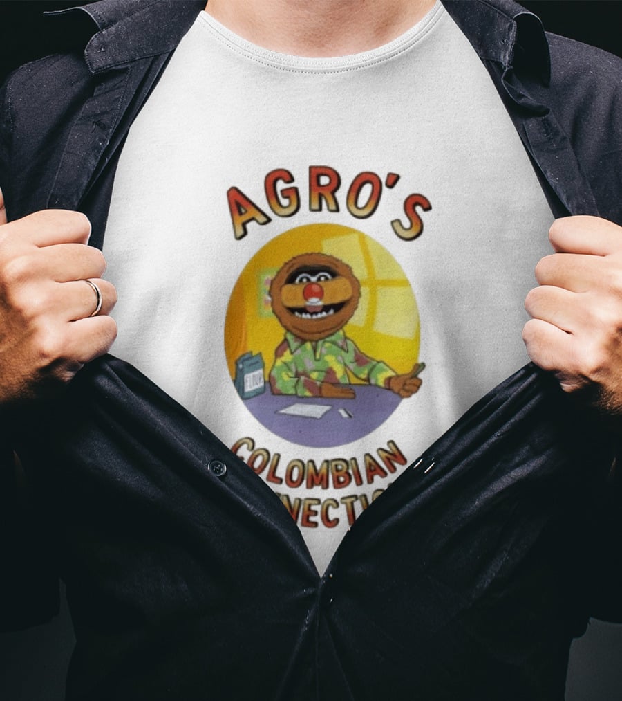 Agro's Colombian Connection Funny Character With Desk And Papers T-Shirt