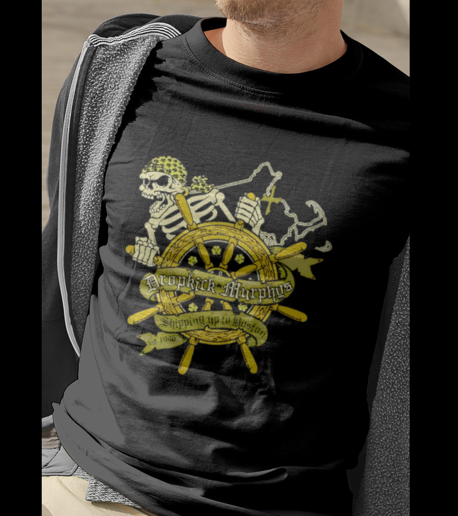 Dropkick Murphys Shipping Up To Boston Skull Shipwheel Est 1996 T-Shirt