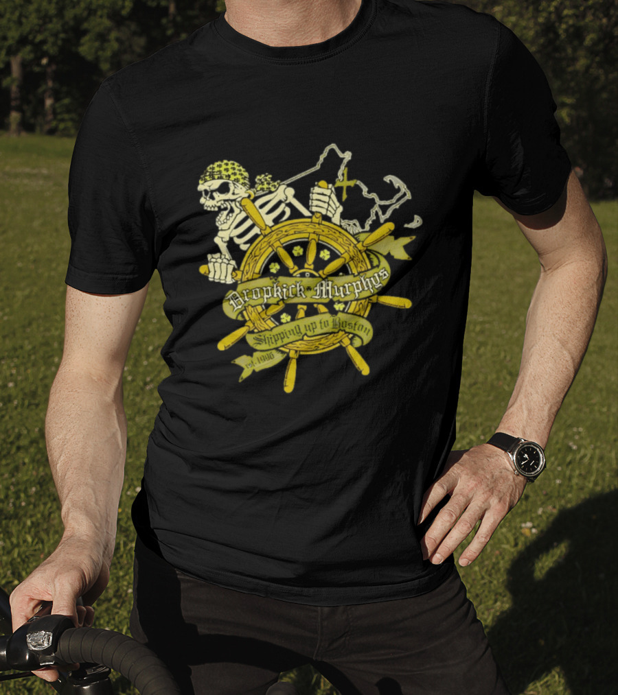 Dropkick Murphys Shipping Up To Boston Skull Shipwheel Est 1996 T-Shirt