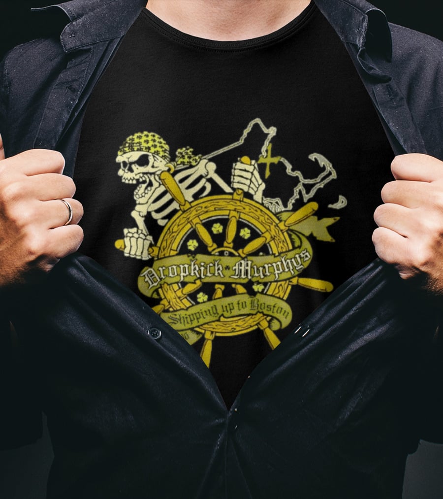 Dropkick Murphys Shipping Up To Boston Skull Shipwheel Est 1996 T-Shirt