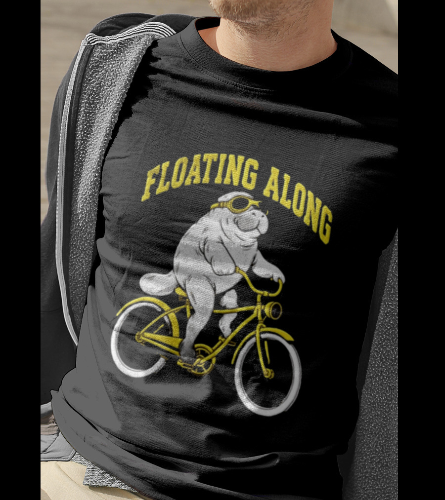 Floating Along Manatee Goggles Bicycle Rider T-Shirt