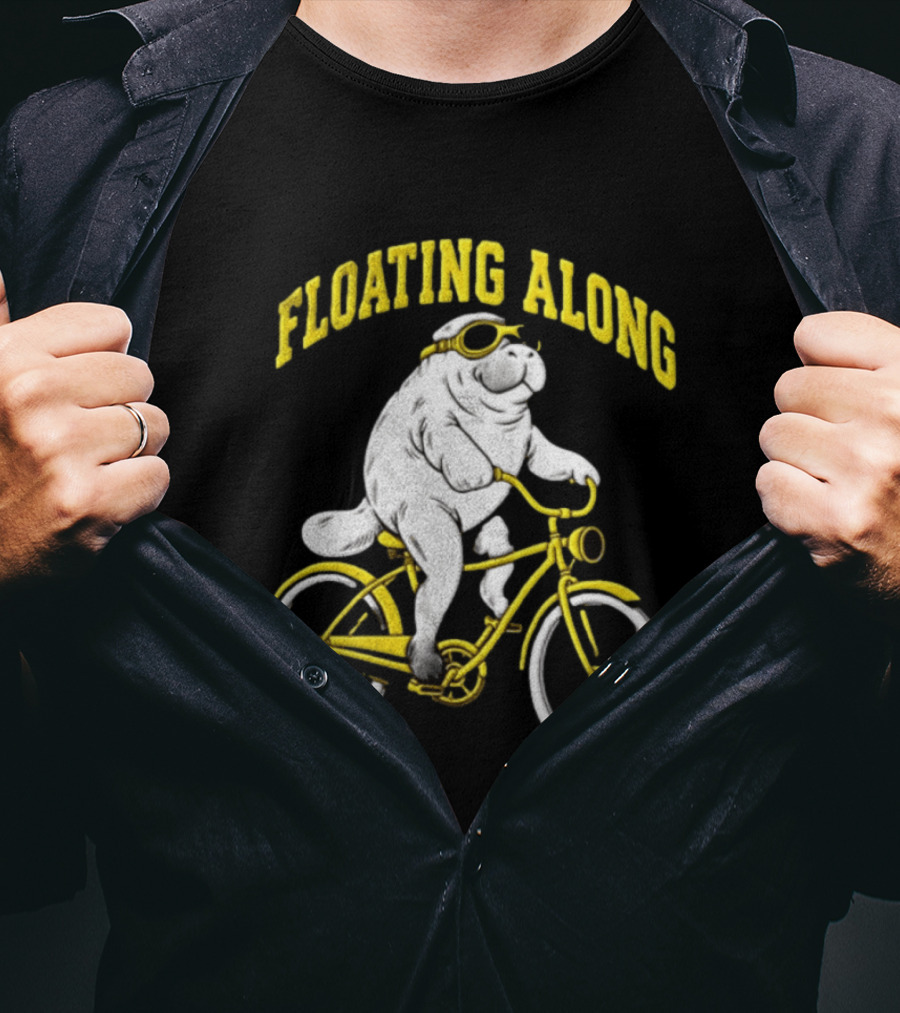 Floating Along Manatee Goggles Bicycle Rider T-Shirt