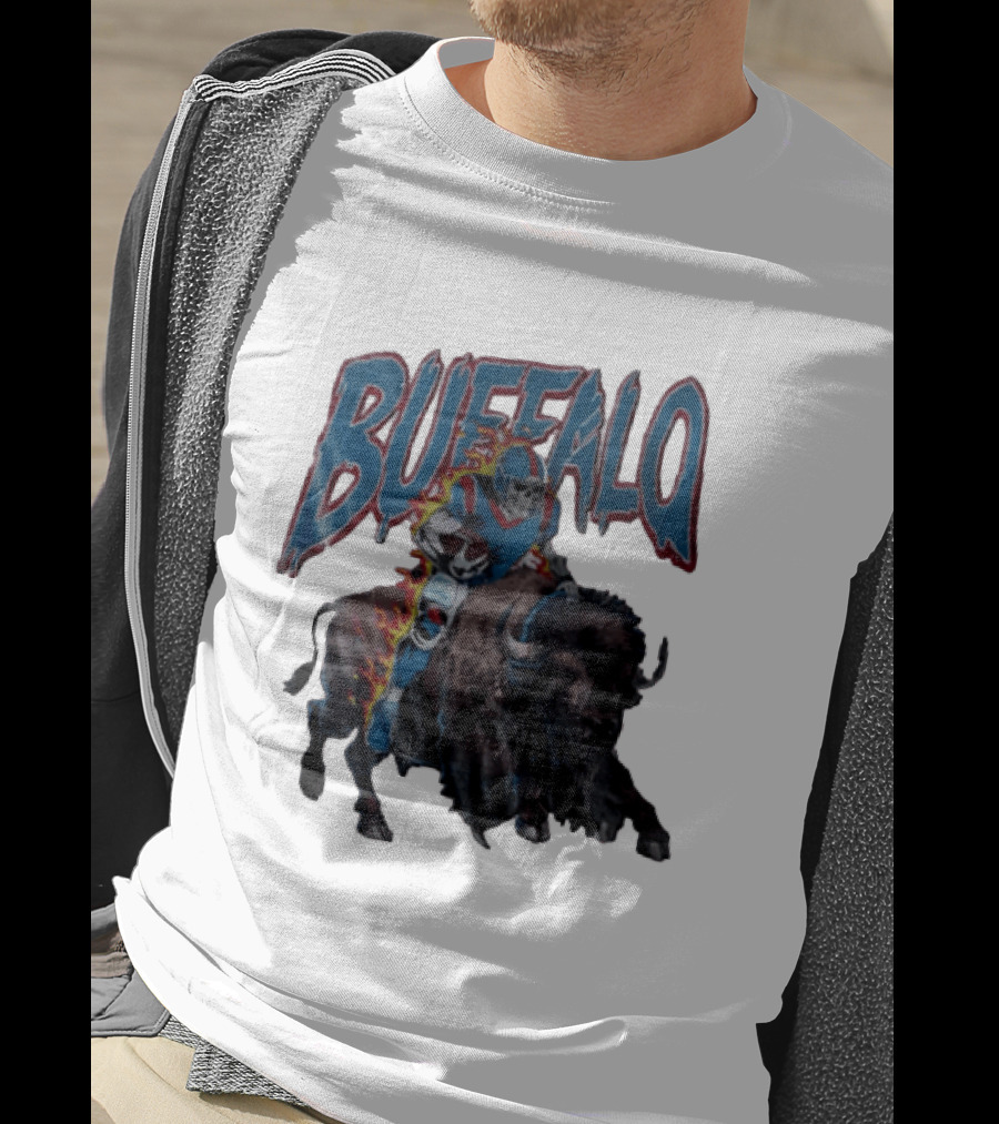 Buffalo Bills Skeleton Football Player Riding Charging Buffalo T-Shirt