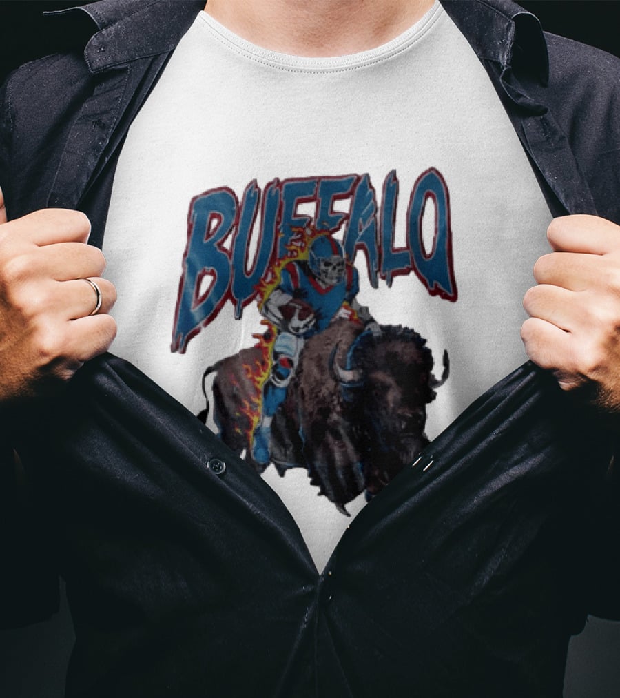 Buffalo Bills Skeleton Football Player Riding Charging Buffalo T-Shirt