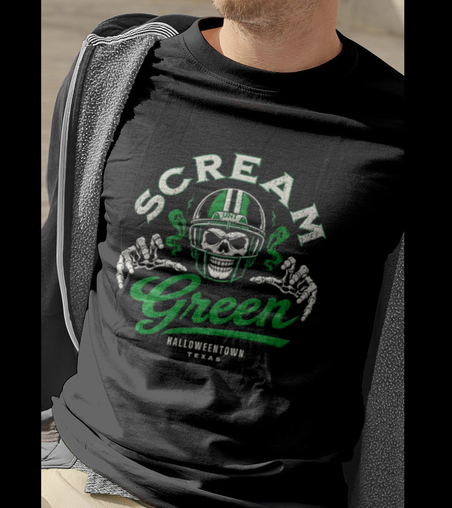 UNT Scream Green Halloweentown Texas Skull Football Helmet T-Shirt