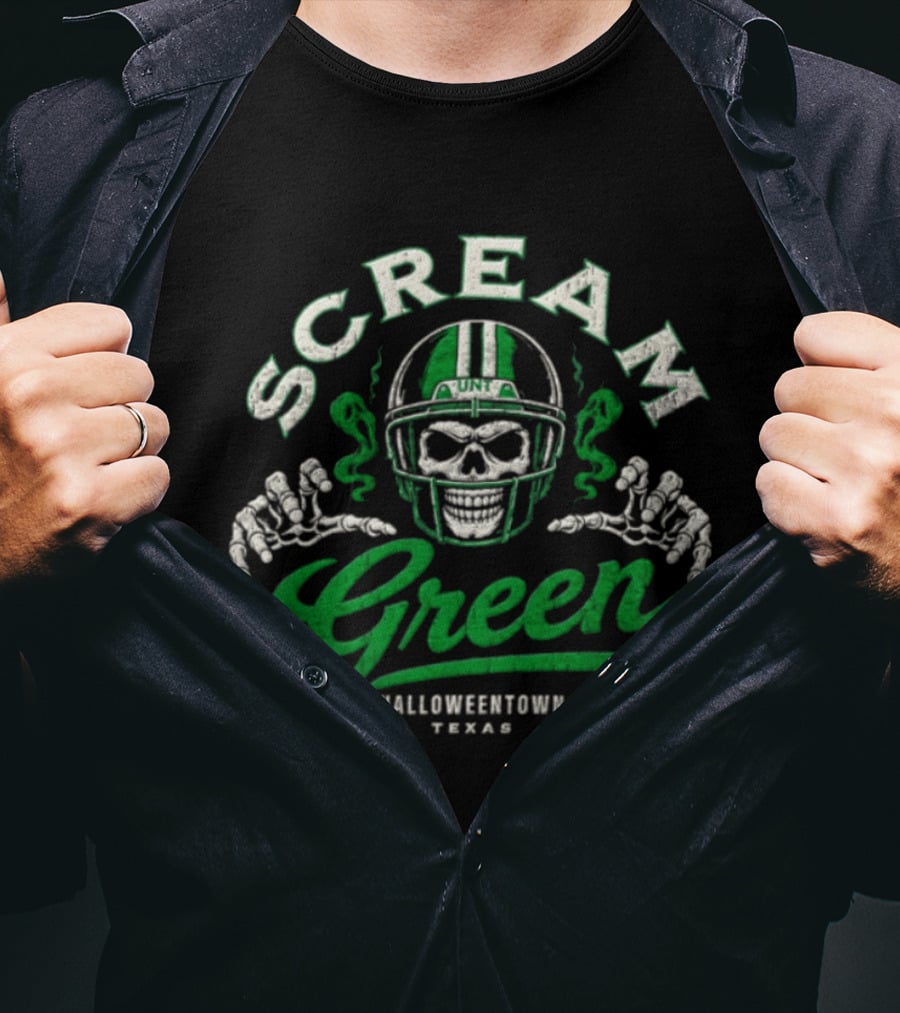 UNT Scream Green Halloweentown Texas Skull Football Helmet T-Shirt