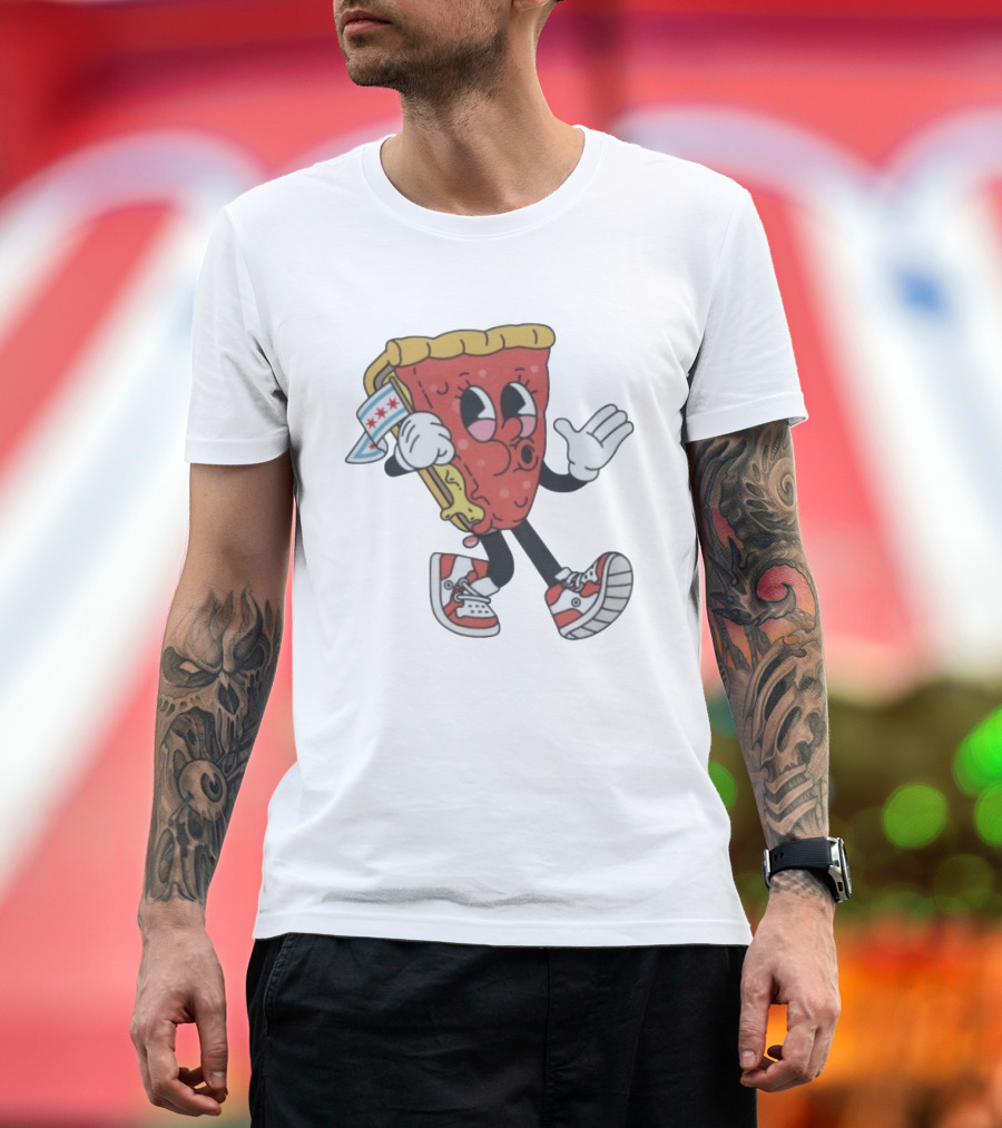 Chicago Meet The Foodies Lucy Lou Pizza Slice Walking Pizza With Chicago Flag And Sneakers T-Shirt
