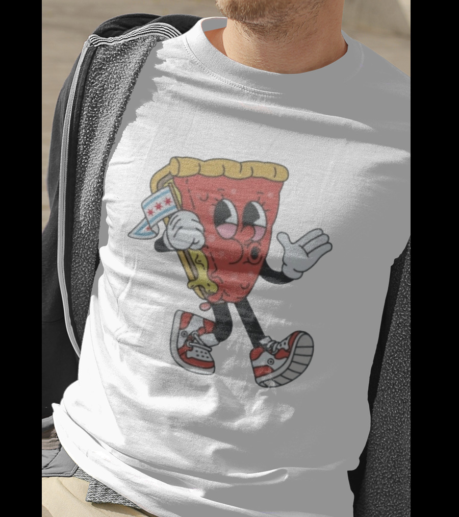Chicago Meet The Foodies Lucy Lou Pizza Slice Walking Pizza With Chicago Flag And Sneakers T-Shirt