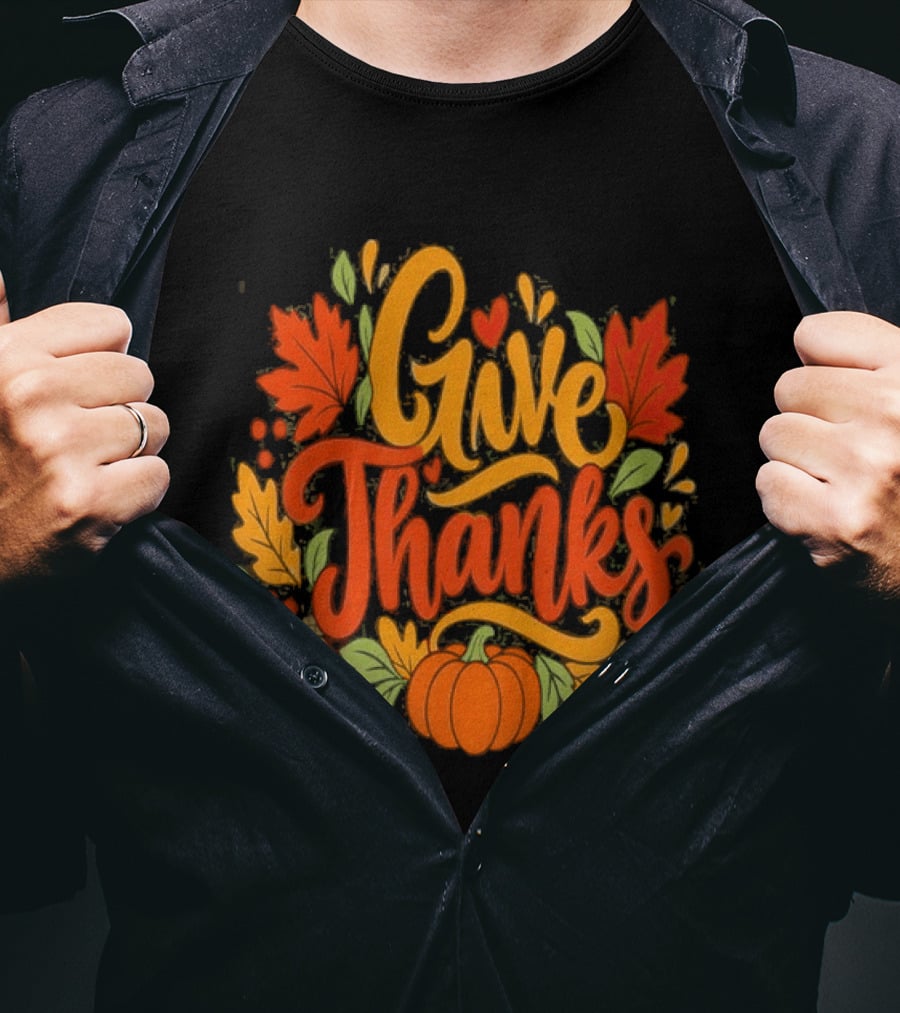 Give Thanks Thanksgiving Fall Leaves Pumpkin 2026 T-Shirt