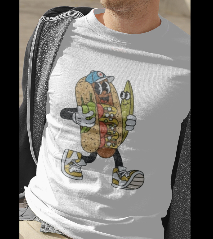 Davey Dog Hot Dog Cartoon Pickle Cap Sneaker T-Shirt