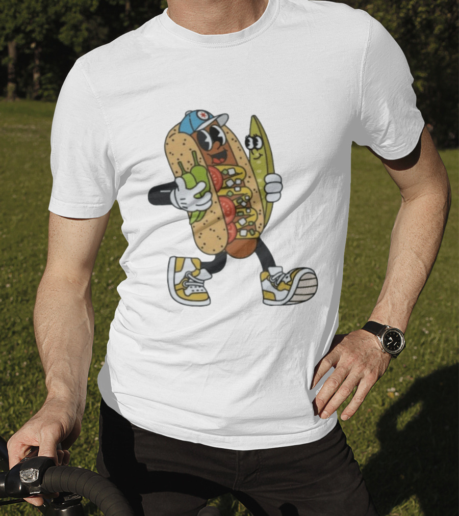 Davey Dog Hot Dog Cartoon Pickle Cap Sneaker T-Shirt
