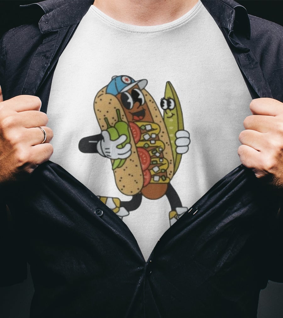 Davey Dog Hot Dog Cartoon Pickle Cap Sneaker T-Shirt