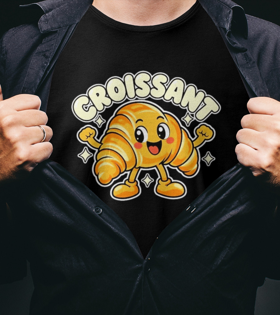 Croissant Happy Pastry Food Cartoon T-Shirt