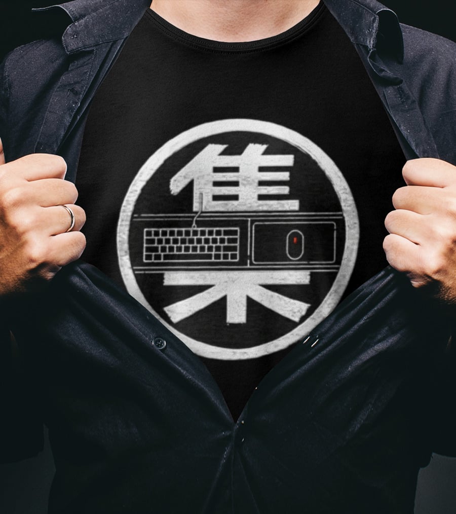 Japanese Kana Keyboard Mouse Circular Symbol Black And White T-Shirt