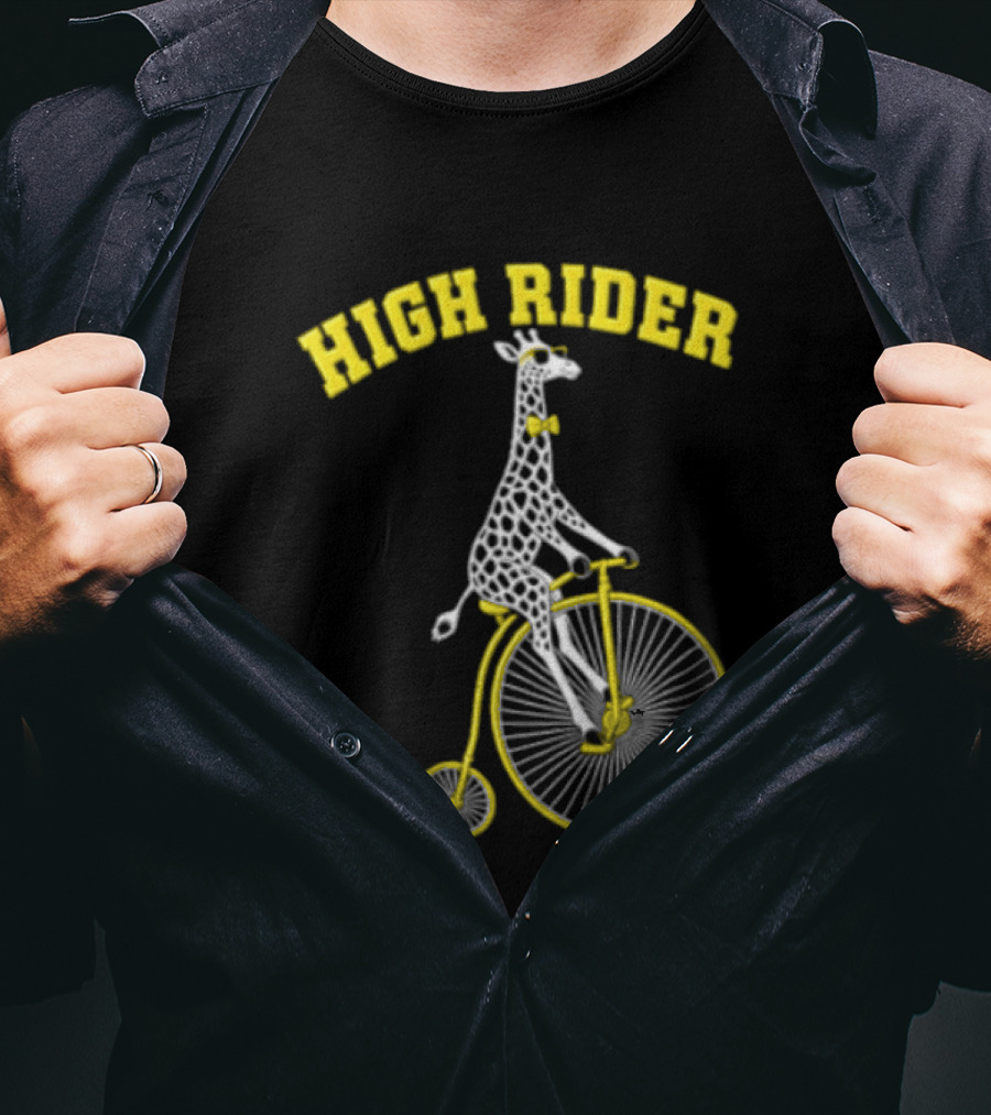 High Rider Giraffe On Bicycle Wearing Bowtie T-Shirt