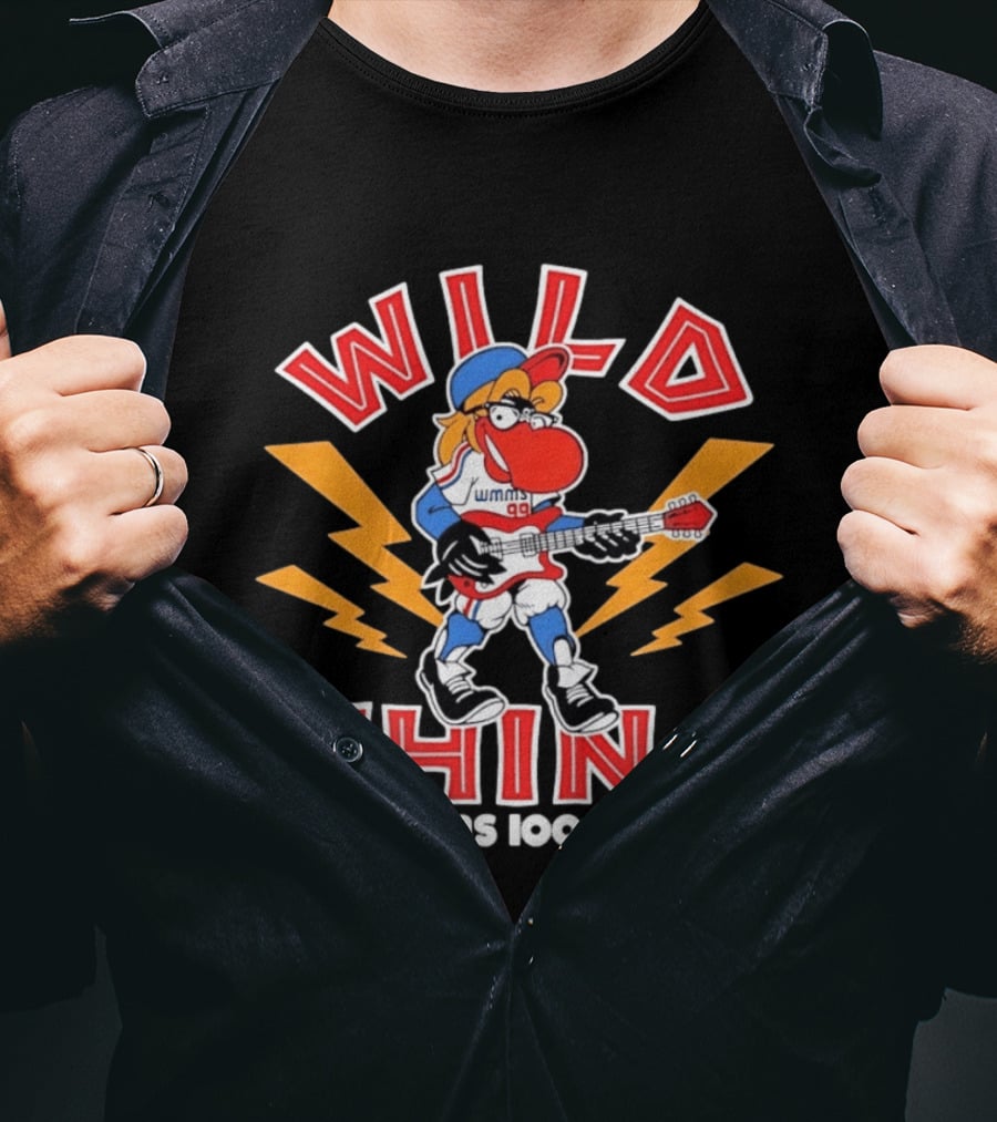 Wild Thing WMMS 100.7 FM Cleveland Radio Mascot With Guitar And Lightning Bolts T-Shirt