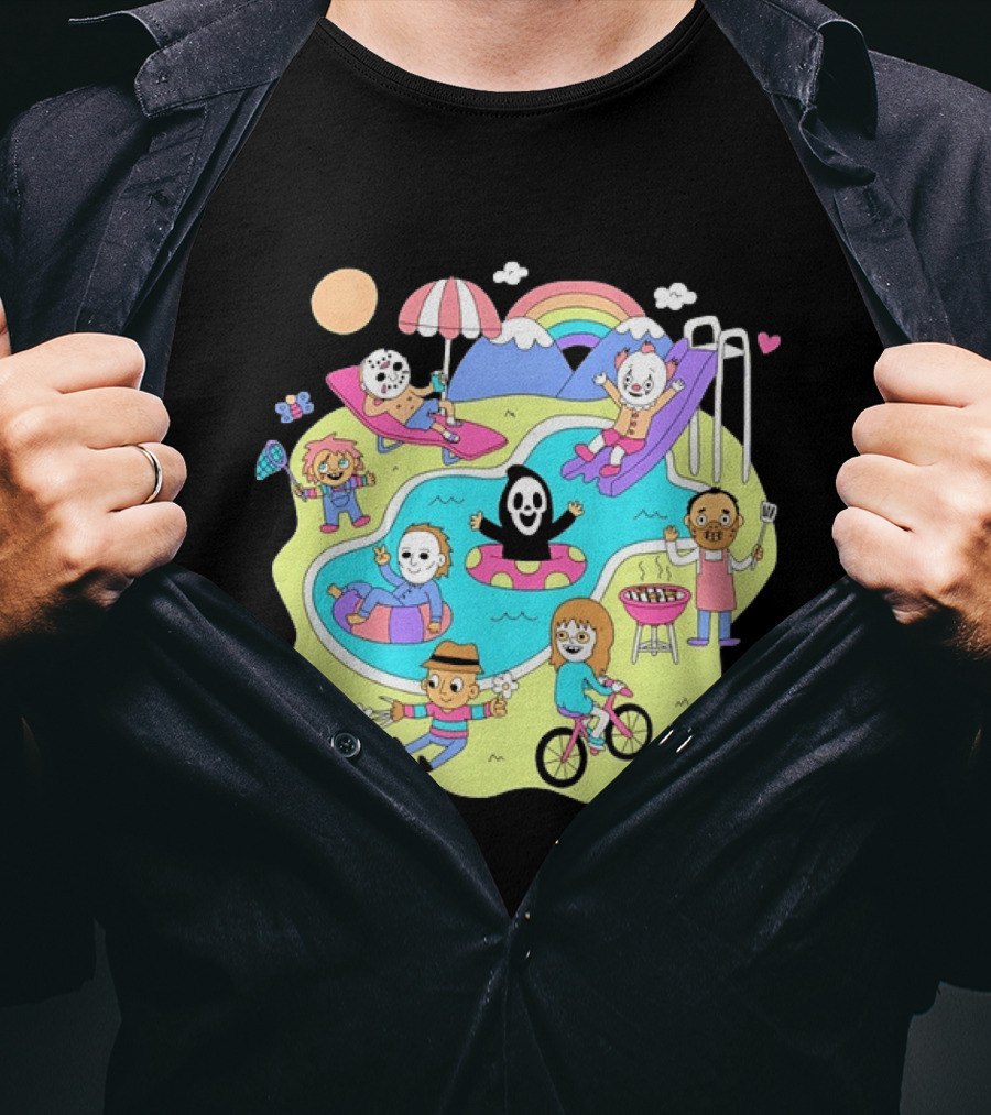 Horror Movie Villains Pool Party Fun By Sean Solomon T-Shirt