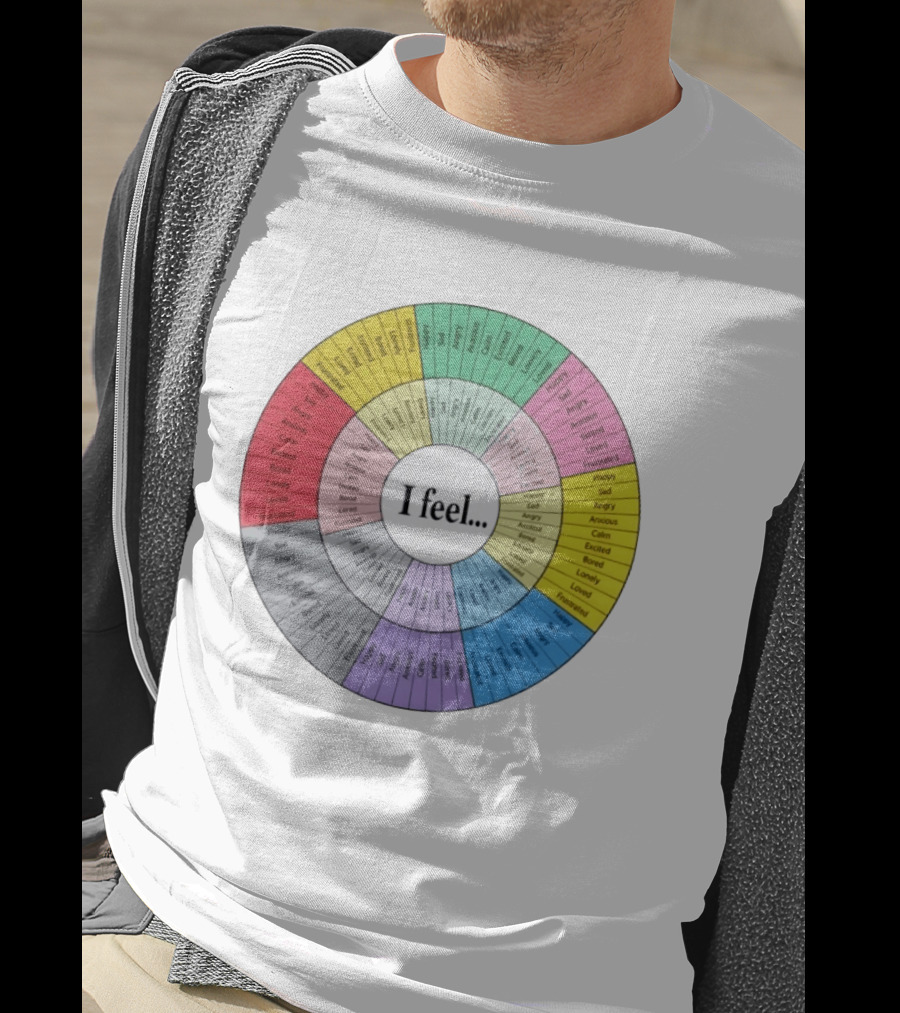 I Feel Emotion Wheel Chart Mental Health Happy Sad Angry Calm Anxious Excited Bored Loved Lonely Frustrated T-Shirt