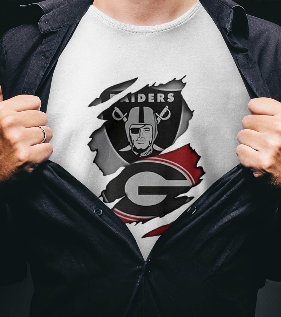 Las Vegas Raiders Georgia Bulldogs Torn Fabric NCAA Collaboration T-Shirt