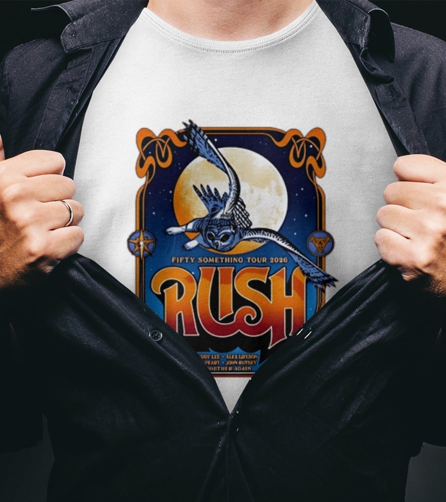 Rush Fifty Something Tour 2026 Geddy Lee Alex Lifeson Neil Peart John Rutsey Together Again Owl Moon T-Shirt