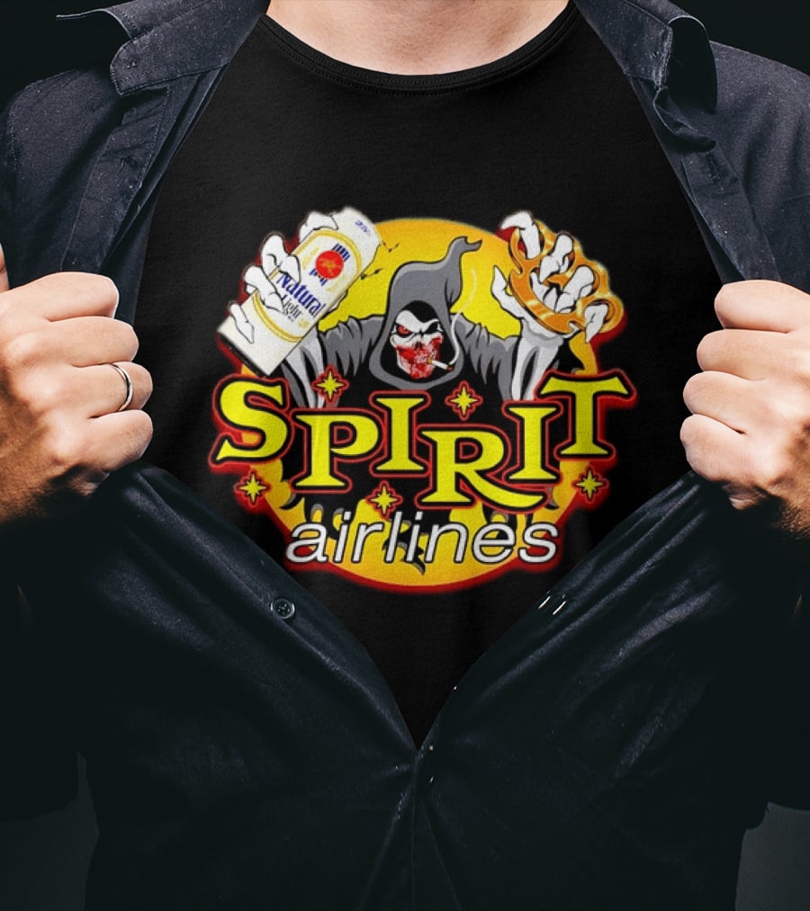 Spirit Airlines Grim Reaper Natural Light Beer T-Shirt