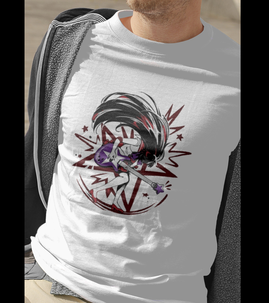 Sailor Mars Rei Hino Rocking Electric Guitar With Cosmic Energy Burst T-Shirt