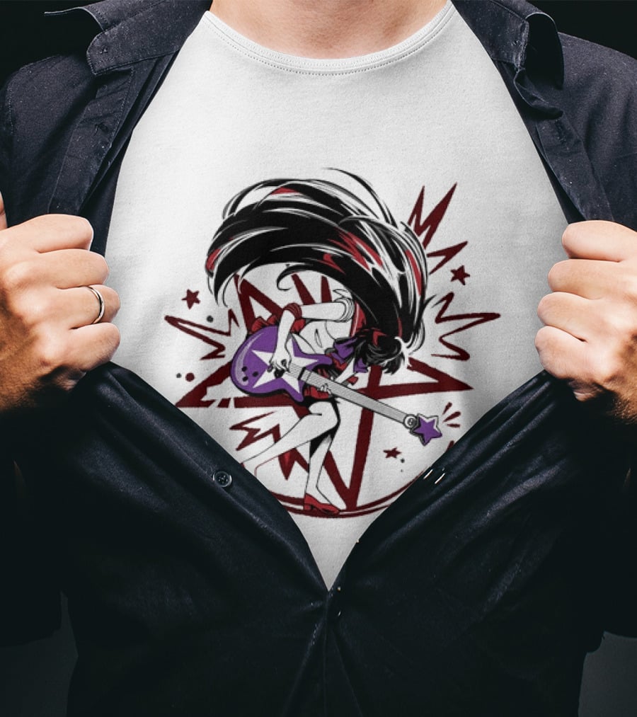 Sailor Mars Rei Hino Rocking Electric Guitar With Cosmic Energy Burst T-Shirt