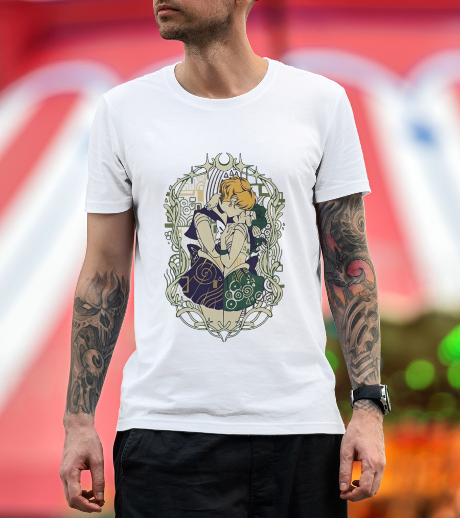 Sailor Uranus And Sailor Neptune Art Nouveau Romantic Embrace T-Shirt