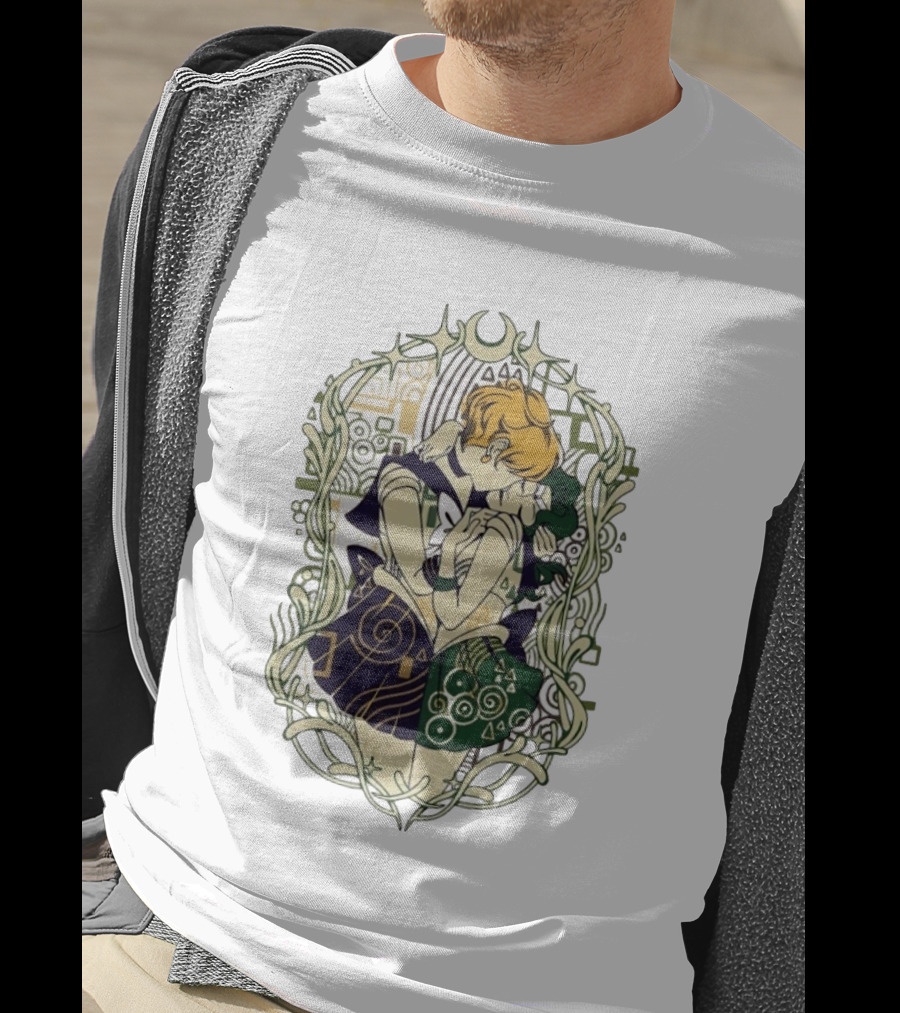 Sailor Uranus And Sailor Neptune Art Nouveau Romantic Embrace T-Shirt