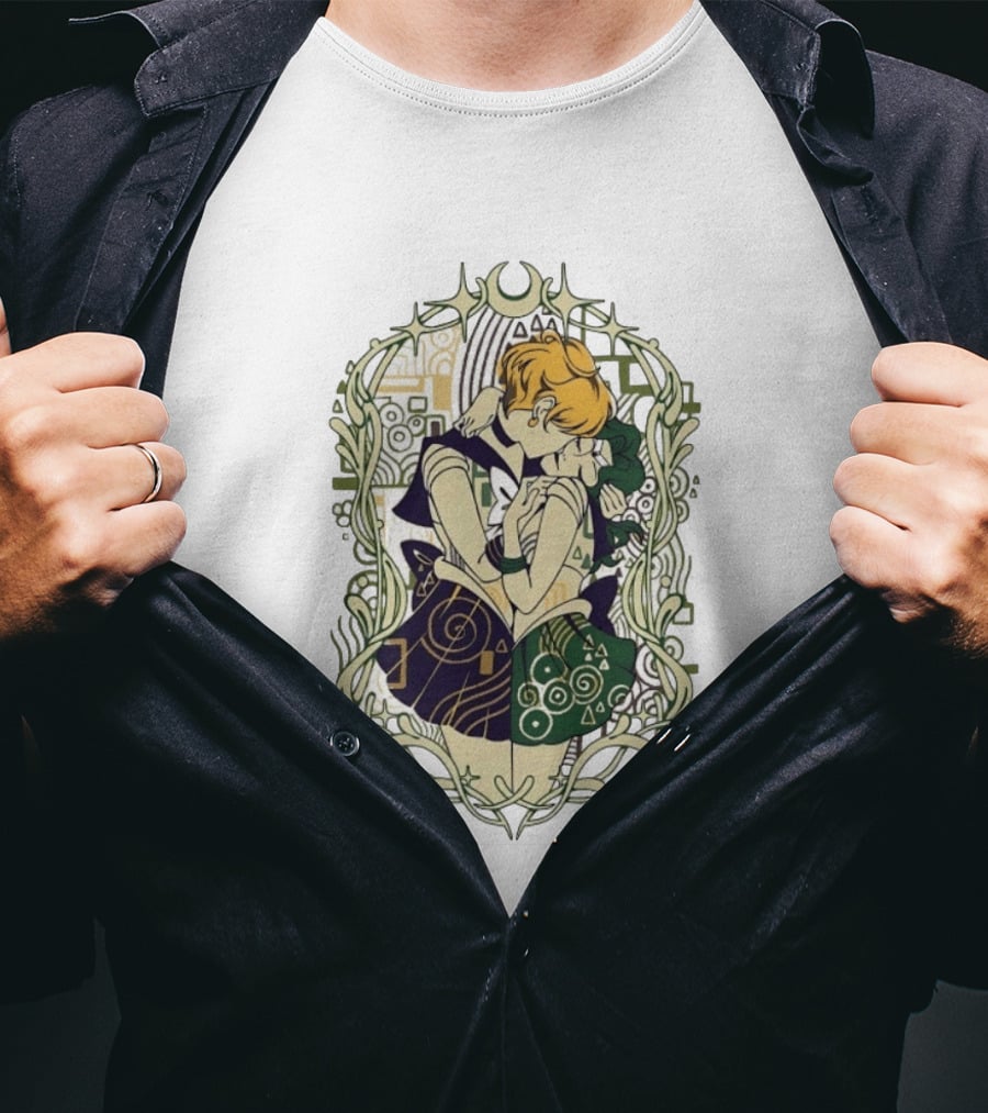 Sailor Uranus And Sailor Neptune Art Nouveau Romantic Embrace T-Shirt