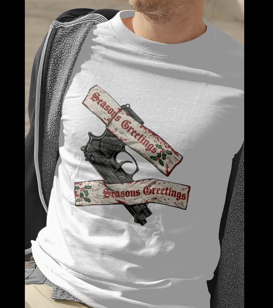 Seasons Greetings Handgun Holiday Pistol Merry Christmas T-Shirt