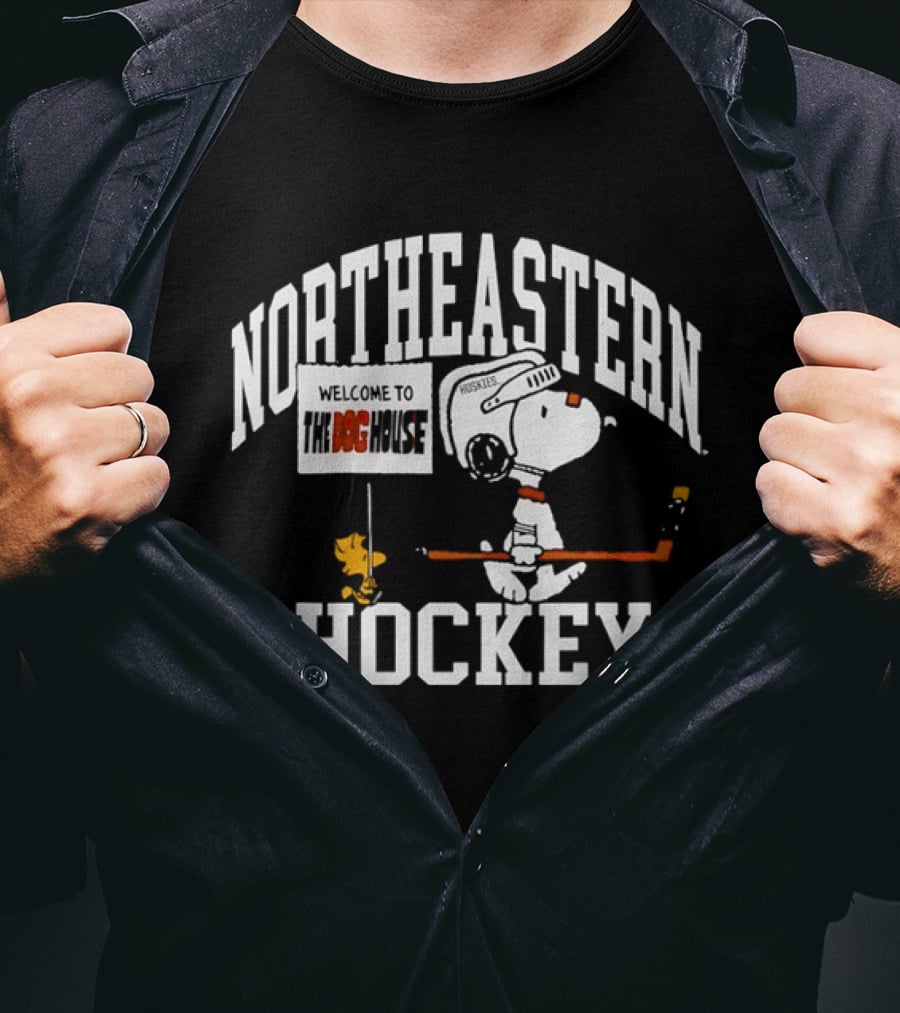 Northeastern Huskies Snoopy Welcome To The Dog House Hockey T-Shirt