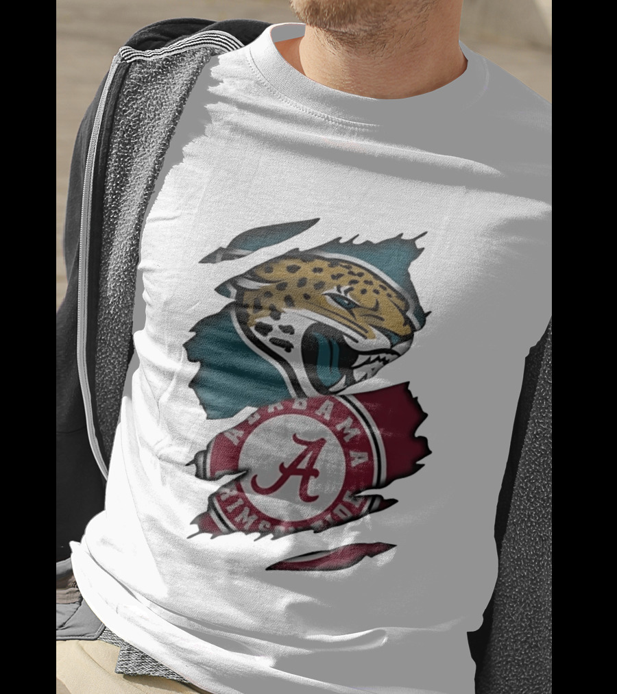 Jacksonville Jaguars Alabama Crimson Tide Ripped Skin Effect NCAA T-Shirt