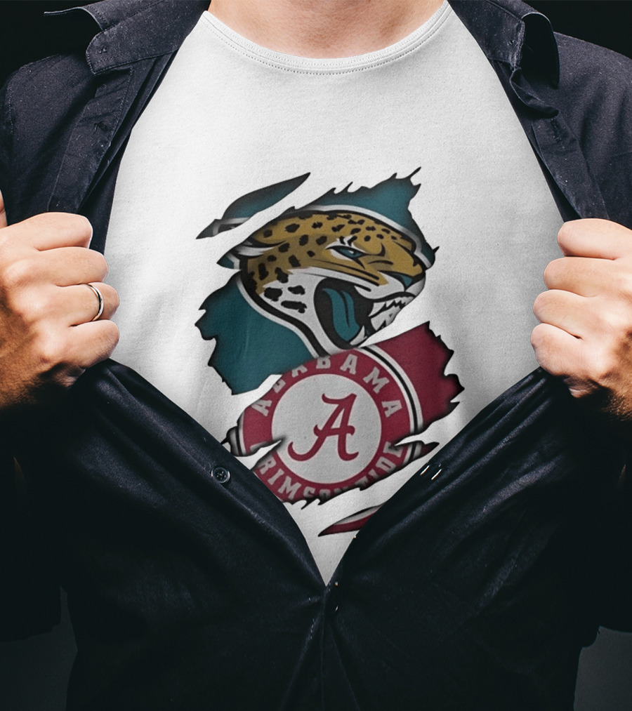 Jacksonville Jaguars Alabama Crimson Tide Ripped Skin Effect NCAA T-Shirt