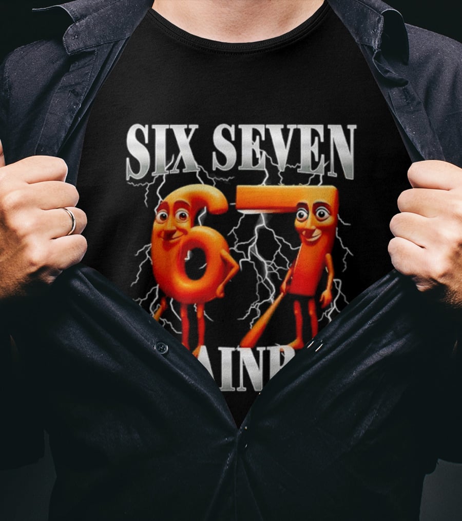 SIX SEVEN 67 BRAINROT Internet Meme Lightning T-Shirt