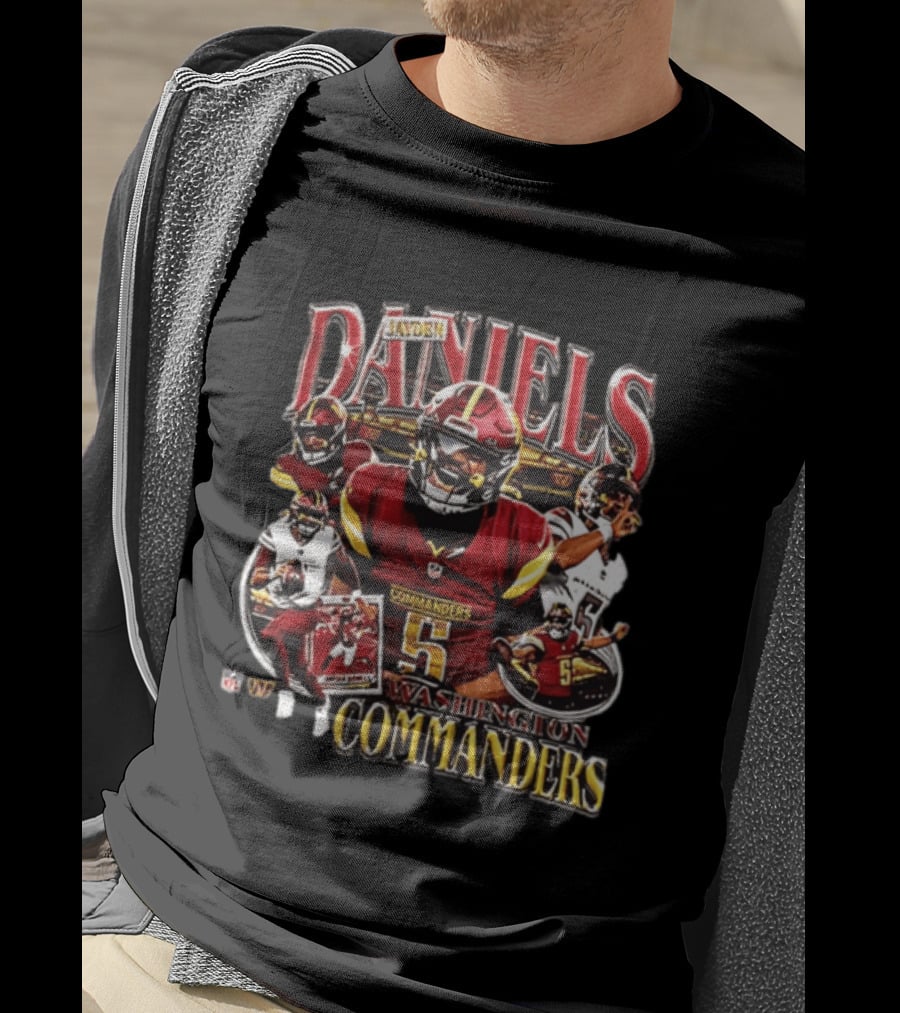 Jayden Daniels Washington Commanders Football Player 5 Action Collage T-Shirt